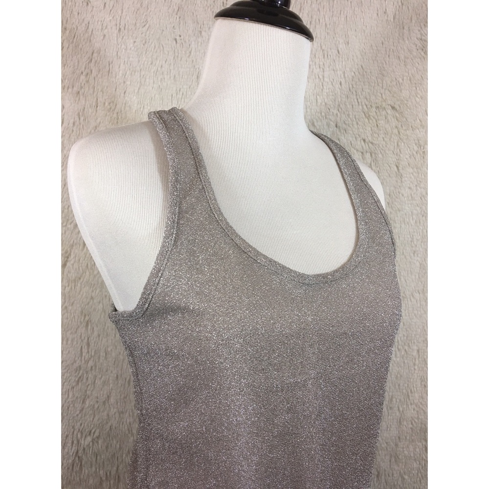Express Silver Metallic Threaded Tank Top Medium